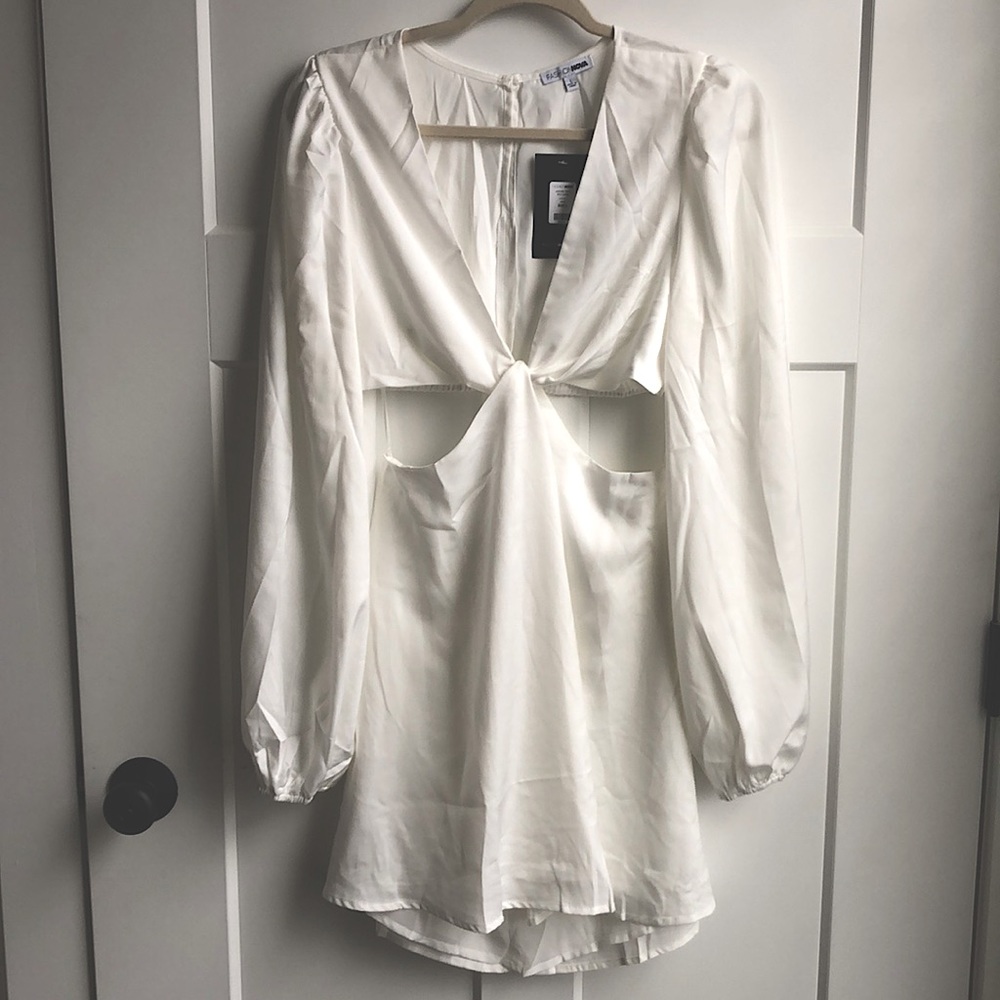 White Keyhole Satin Mini Dress | FASHION NOVA